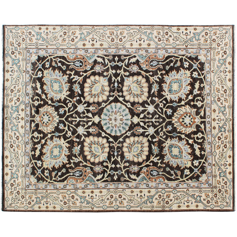 Hand-Knotted Brown Beige Wool Area Rug – Traditional Persian Floral Medallion Oriental Carpet for Living Room & Bedroom