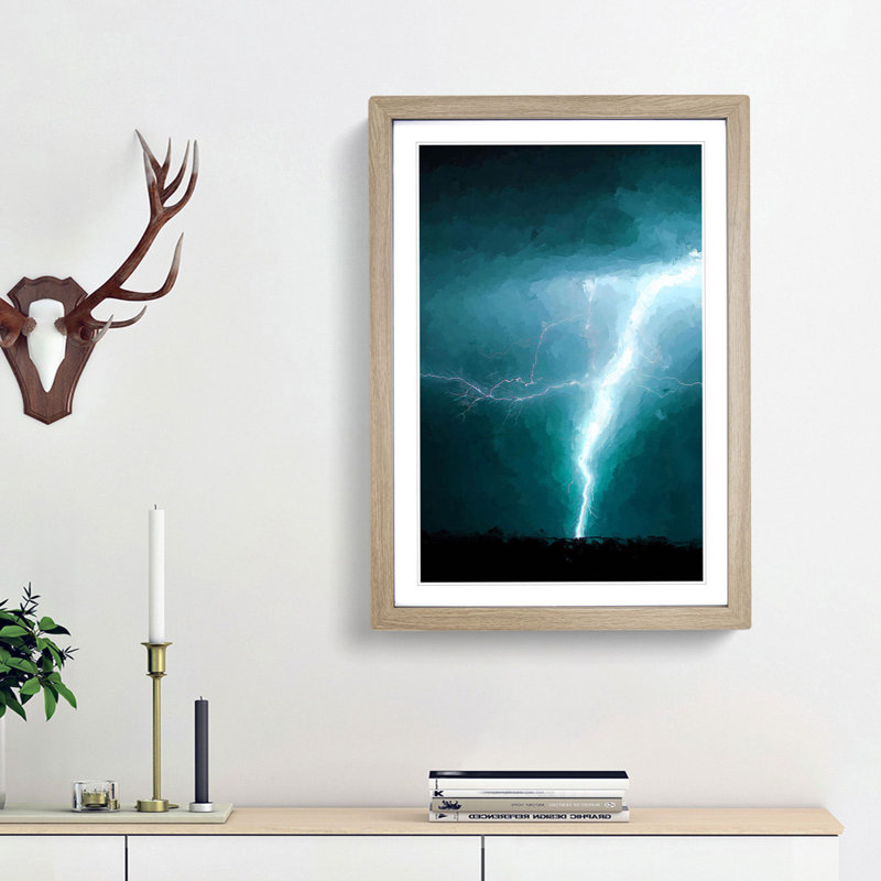 Lightning Storm Abstract Art - Picture Frame Graphic Art Print, 48cm H x 36cm W x 2cm D, Oak Framed