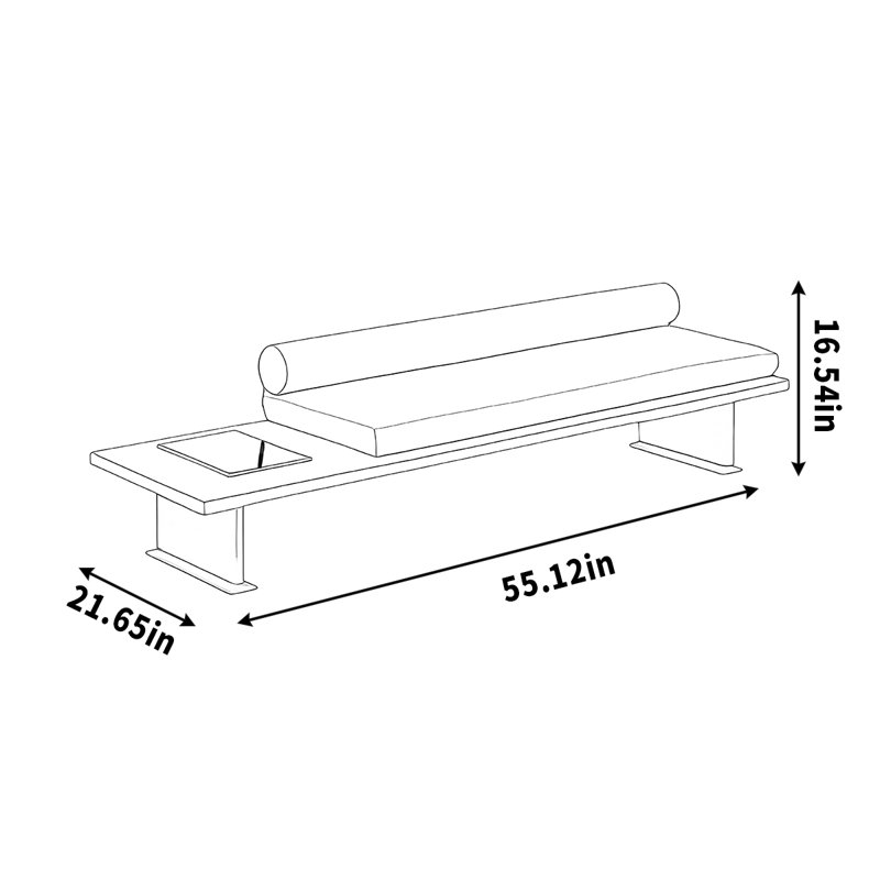 Banc simple, banc de repos, base en métal à longues bandes, Blanc cassé / blanc