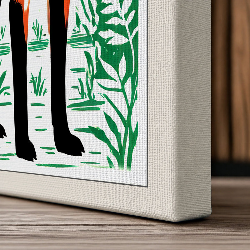 Winter Fox In Green Botanical - Print, 30x20 - 76.2 x 50.8 cm, Cream Border
