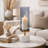 Fem Hurricane Candle Holder, White Marble Base, 16 Inch Gray Glass