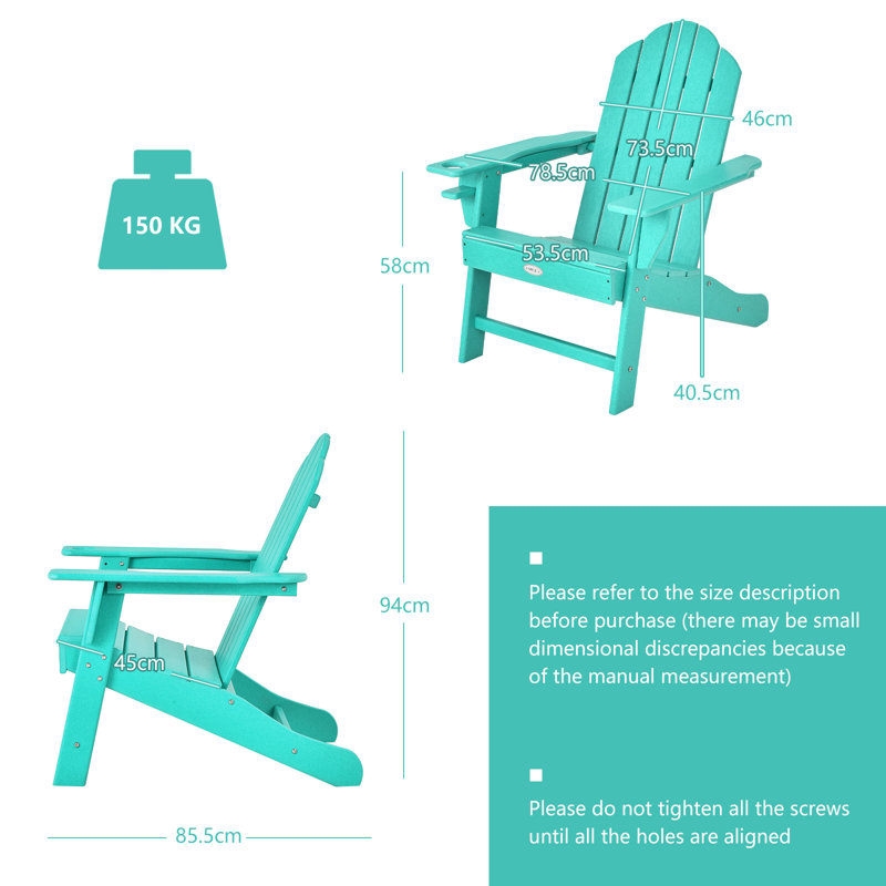 Chaise Adirondack de patio en plastique, Turquoise