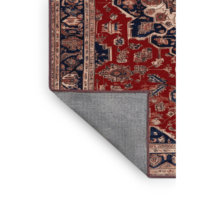 Machine Washable Persian Red Area Rug, Square 4'