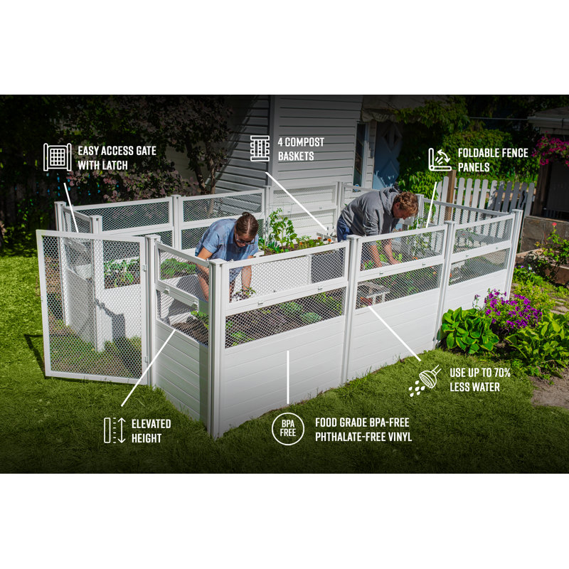 12 ft x 8 ft White Vinyl Keyhole Composting Garden Bed