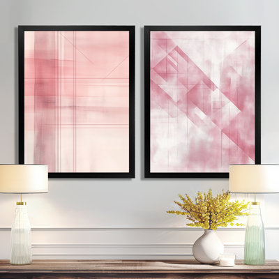 Blush Abstract 2 Piece Wall Art, Pink Geometric Canvas, Blush Grid