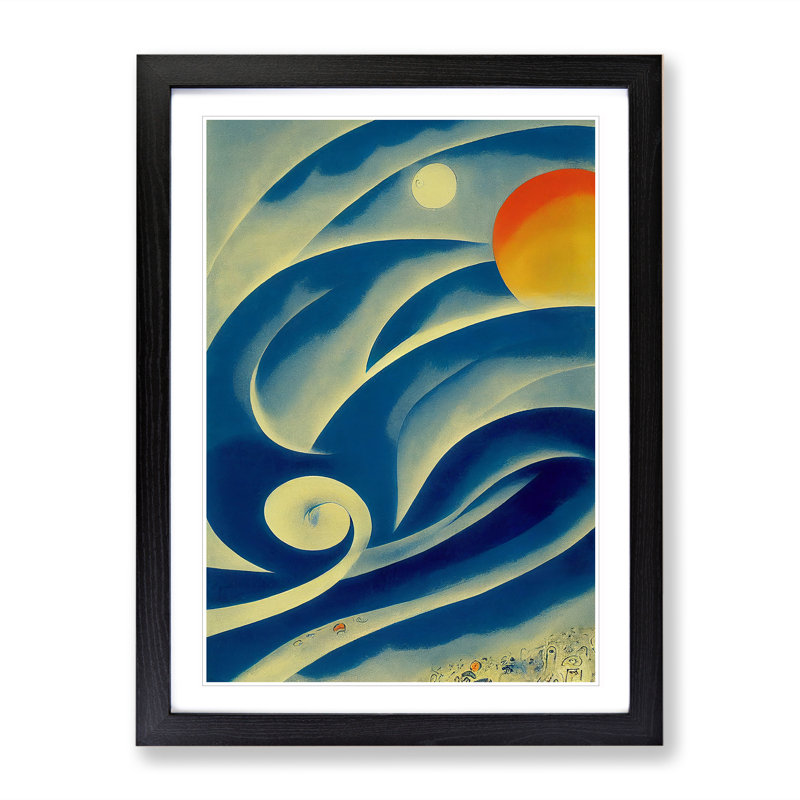 Ocean Wave Modern Art No.4 - Single Picture Frame Painting, 64cm H x 46cm W x 2cm D, Black Framed