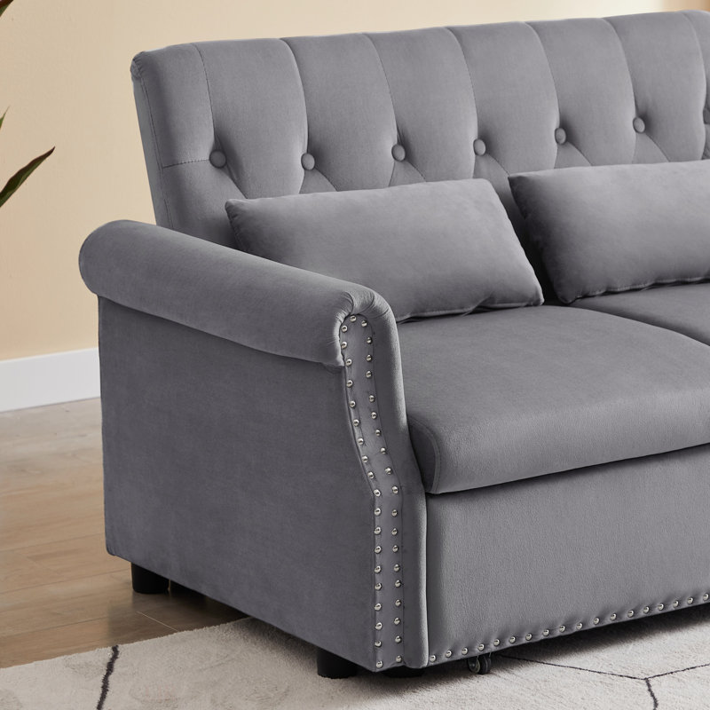 Jaziyah Velvet Sleeper Sofa, Gray Velvet
