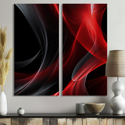 «Red» Black Contemplative Abstraction V - Art mural moderne 2 pièces