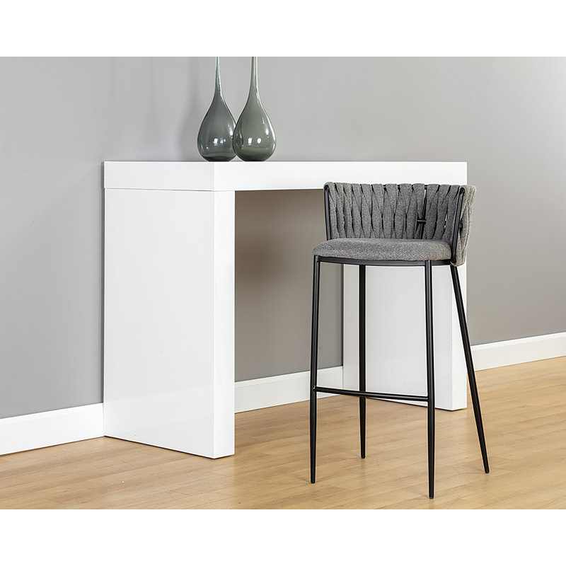 Sarai Barstool - Belfast Koala Grey, Dark Gray Performance Basketweave, Bar Stool (30” Seat Height)