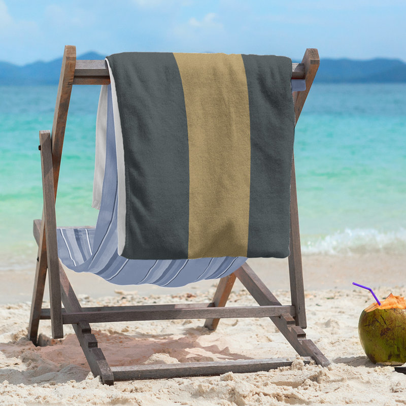 Lightweight Beach Towel, Poly/Cotton, Steel Gray/Gold/Steel Gray