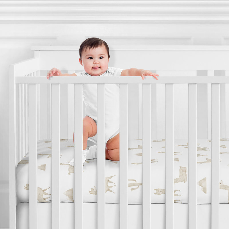 Taupe and White Boho Llama Print Microfiber Crib Sheet