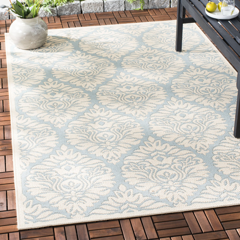 Gipson Indoor/ Outdoor Aqua/Cream Rug, Rectangle 122 x 183 cm