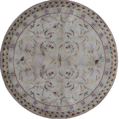 Hand-Knotted High-Quality Beige Round Area Rug