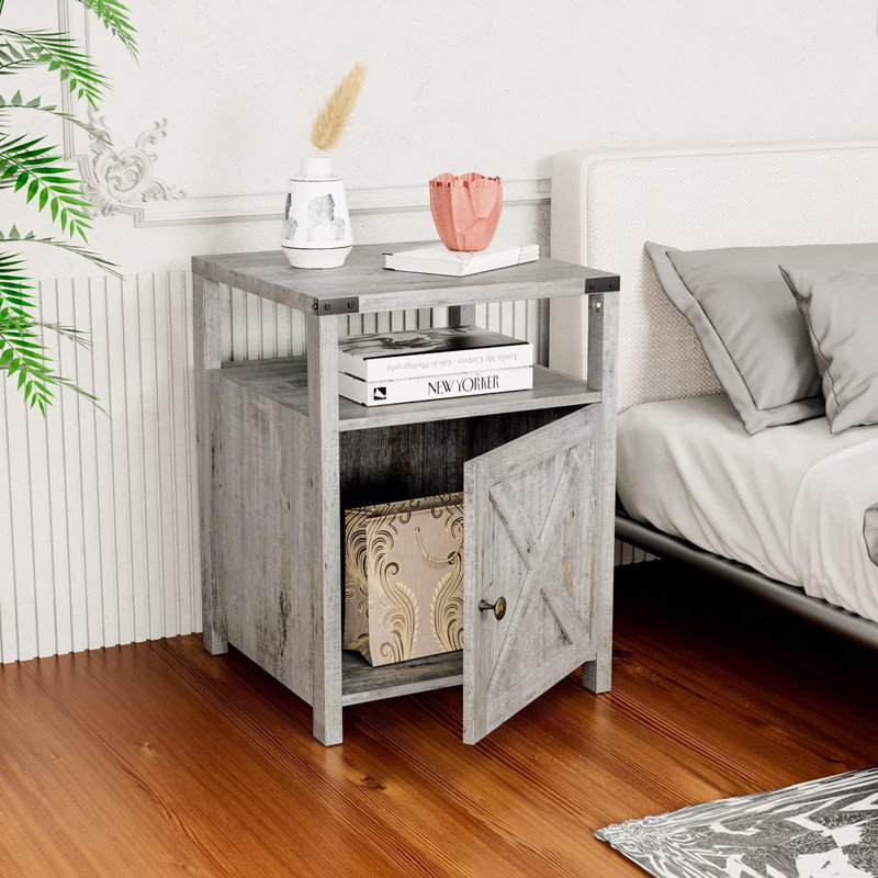 Nightstand With Charging Station And Usb Ports, Grayish White, Set of 2