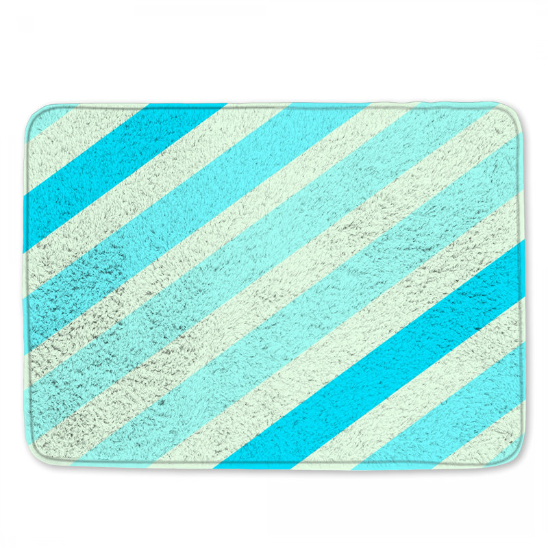 Tapis de bain diagonal à rayures bleues, L 34 po x L 21 po