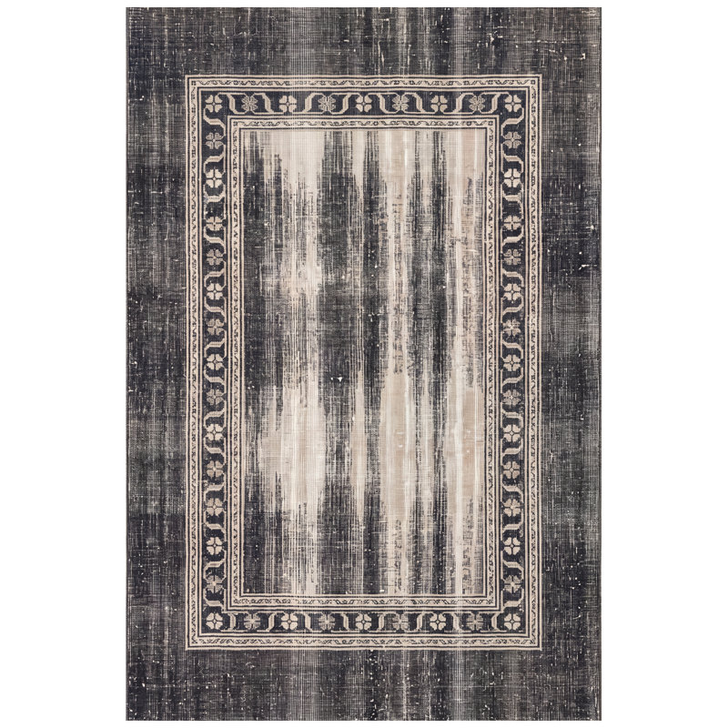 Uchisar Modern Distressed Solid Gray Black Machine Washable Non-Slip Low Pile Indoor Outdoor Pet Friendly Living Room Bedroom Dining Room Entryway Hallway Office Area Rug