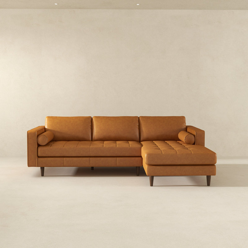 Canapé modulaire en cuir brun clair Anthony, Orienté à droite