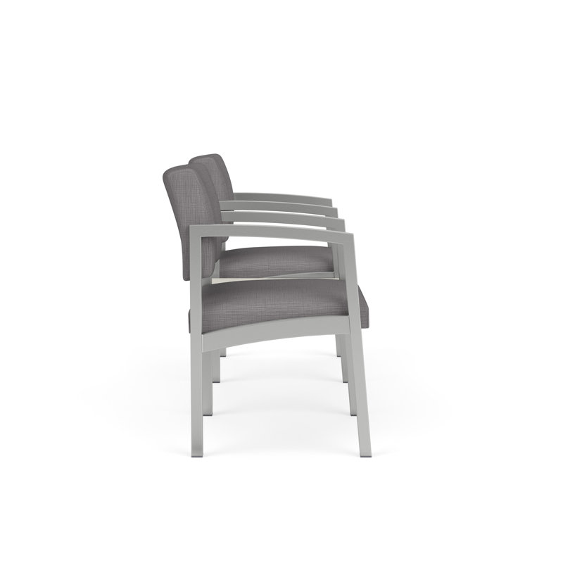 Lenox Steel Waiting Reception 2 Seat Tandem Metal Frame with Centre Table, Silver, White Twill, Plot Line Steel