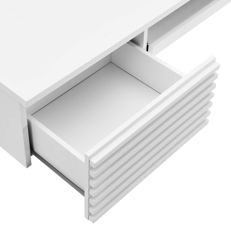 White Wall Mounted Wood Computer Desk with Drawer and Keyboard Tray