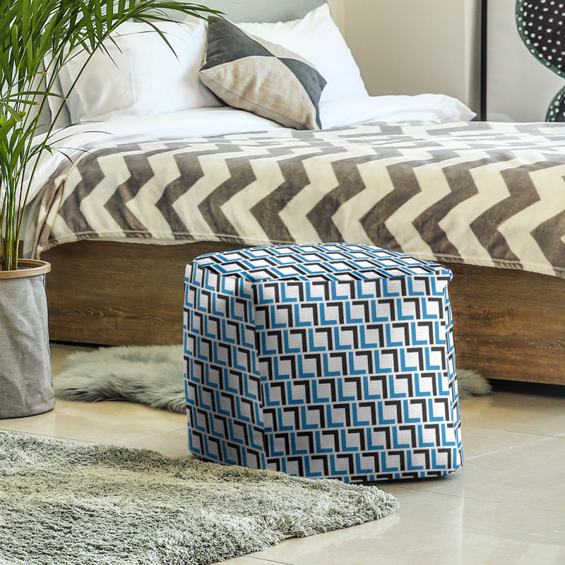 Upholstered Ottoman, 13" H x 13" W x 13" D, Honolulu Blue/White/Black