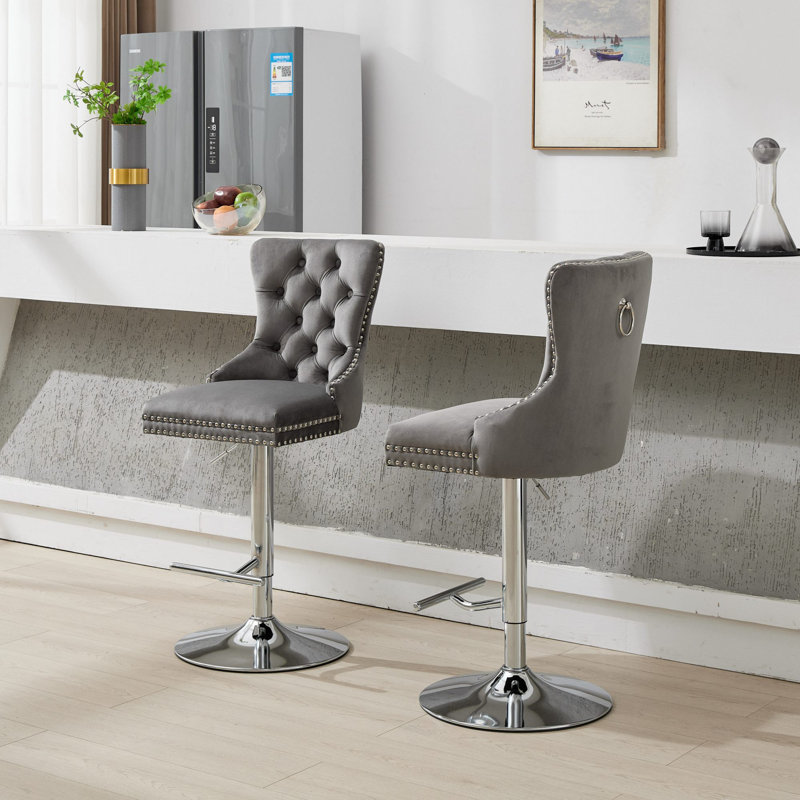 Tabourets de bar pivotants en velours Anley, Gris
