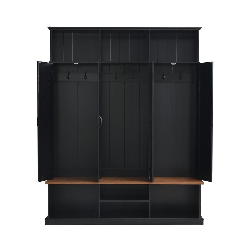 VIBE HAUS 62.2''W Entryway Hall Tree with Bench, 3 Top Cubbies & Bottom Storage Space, Farmhouse Coat Rack with Hooks & Cabinets for Entryway, Hallway, Mudroom, Living Room
