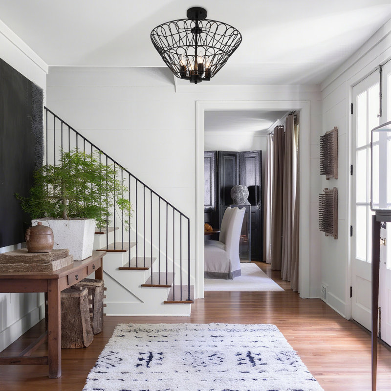 4-light Semi Flush Mount Light, 23.3" Black Ceiling Light Fixture For Hallway Foyer Kitchen Bedroom