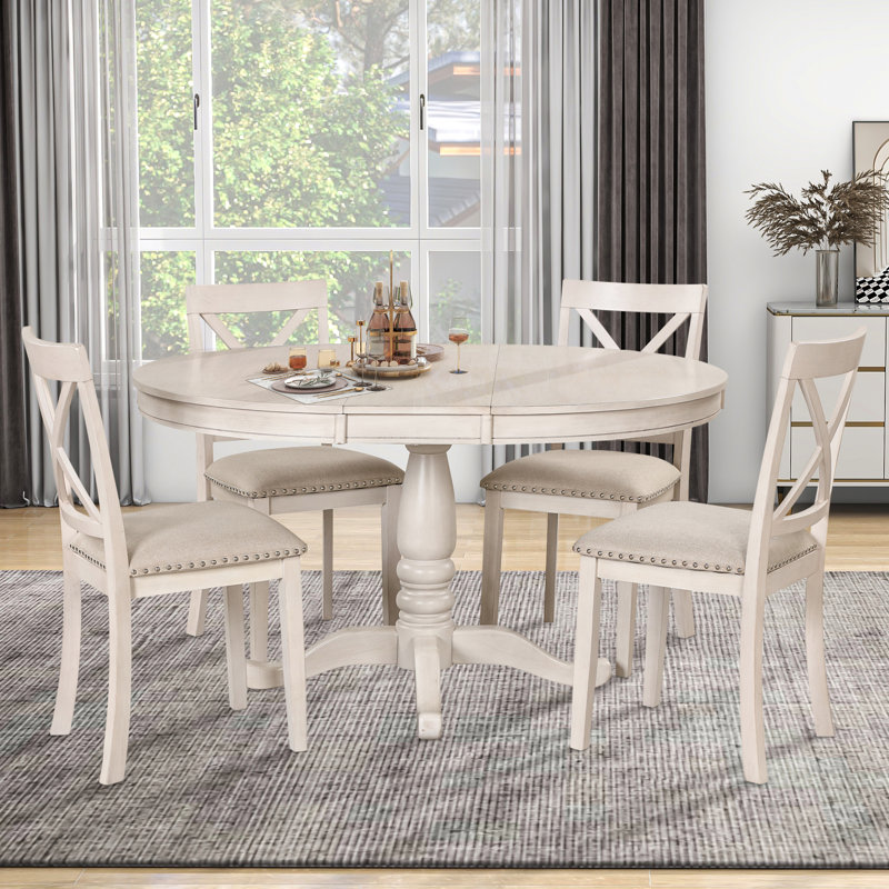 Ensemble de table de salle à manger moderne pour 4, Blanc antique