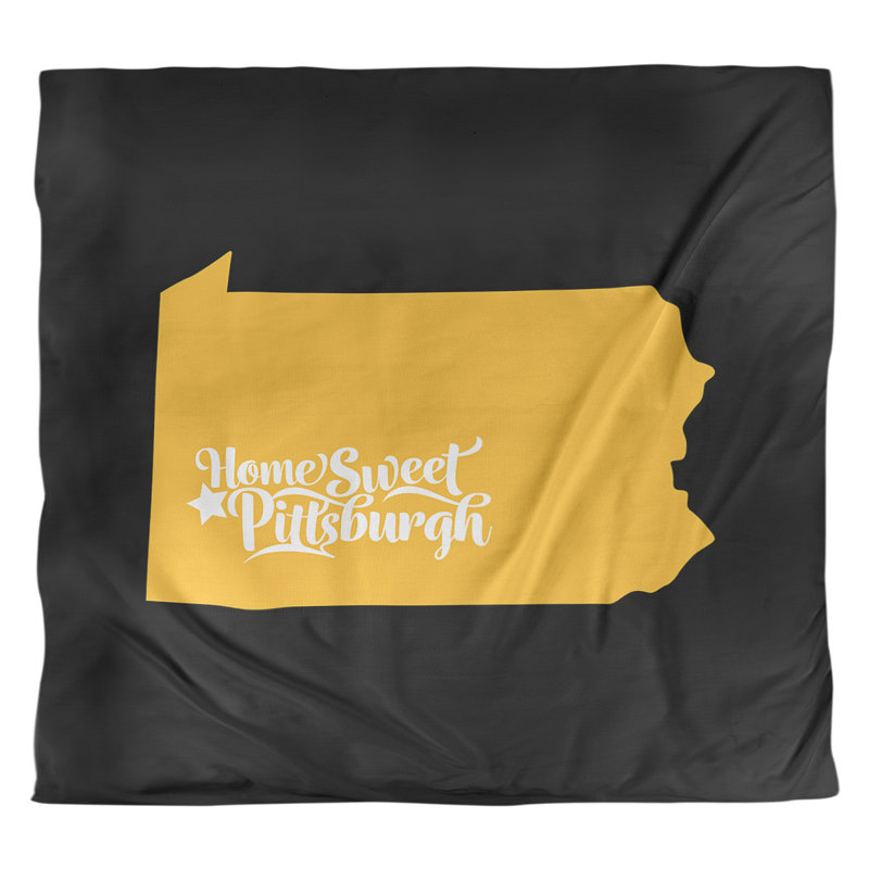 Housse de couette réversible simple Pittsburgh Pennsylvania, Housse de couette pour grand lit, Noir / Jaune, Polyester brossé