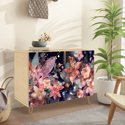 Buffet Buffet avec rangement Fantasy Space Garden Design floral pour avec 2 portes pour le salon et la cuisine