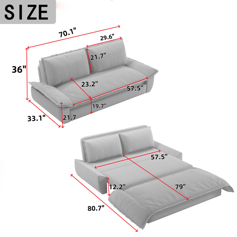 70.1" Queen Pull Out Sofa Bed, Black