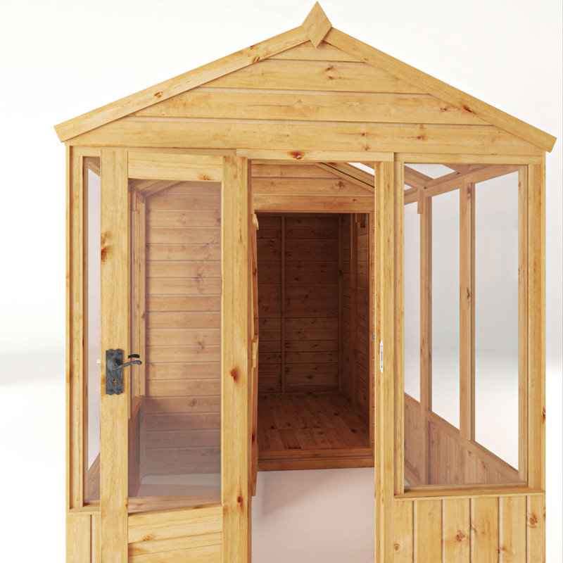Mercia 10x6 Premium Woodsman Wooden Apex Styrene Greenhouse Combi Shed 10 x 6, 229cm H x 191cm W x 370cm D