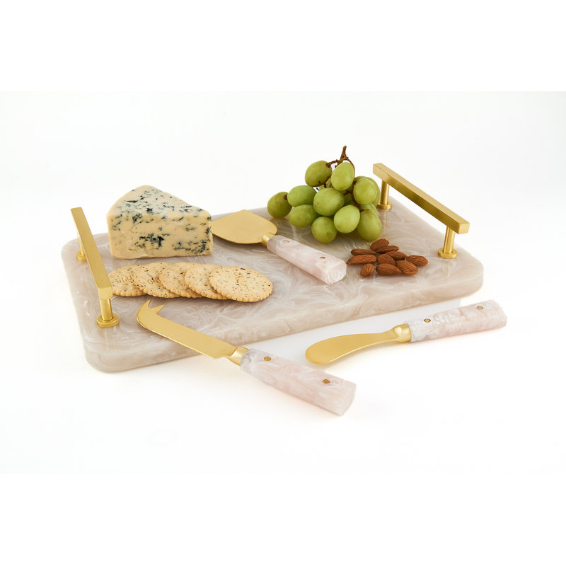 Ensemble de couteaux à fromage en marbre gris / doré, Blanc / or