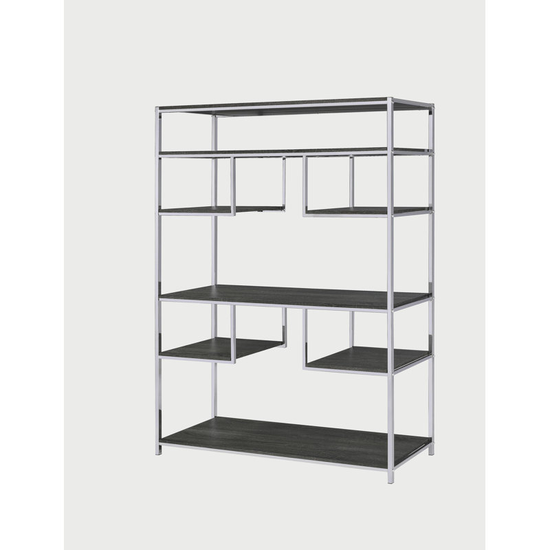 Bibliothèque rustique en chêne gris et finition chromée