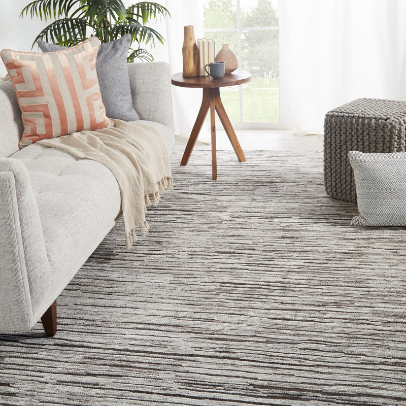 Jaipur Living Ramsay Hand-Knotted Striped Dark Gray/ Ivory Area Rug 9'X12', Rectangle 8' x 10'