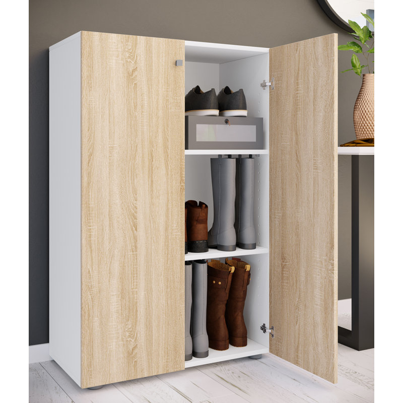 9 Pair Shoe Storage Cabinet, White/Oak