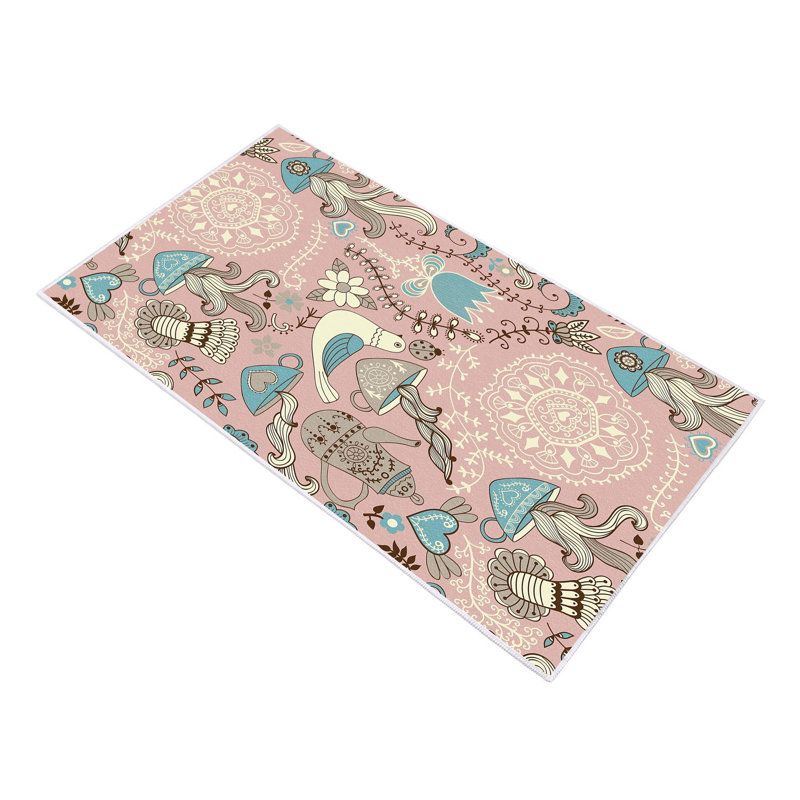 Tapis bleu / rose en polyamide tissé à la machine Dream, Rectangle 5 pi 3 po x 7 pi 7 po