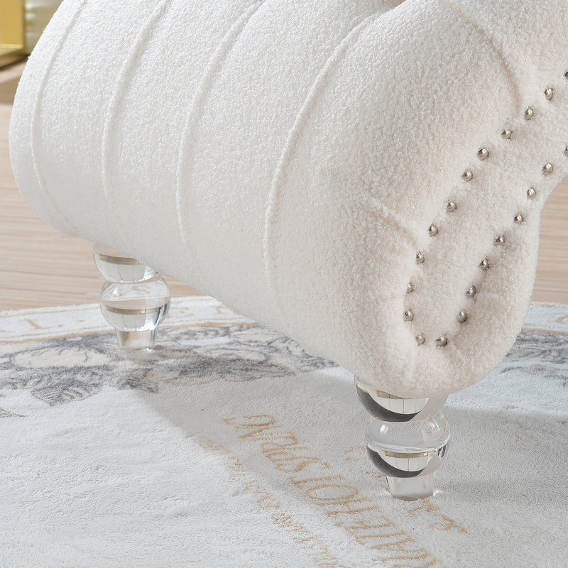 Chaise longue sans accoudoirs touffetée, Tissu, Blanc