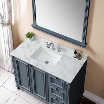 49"X22" Bathroom Countertop Sink - Sintered Stone White Fits Standard Cabinets Elegant And Design Vanity Tops White, Rectangular Undermount Ceramic With 3 Faucet Holes, Stylish, 48-In Cabinet, Easy