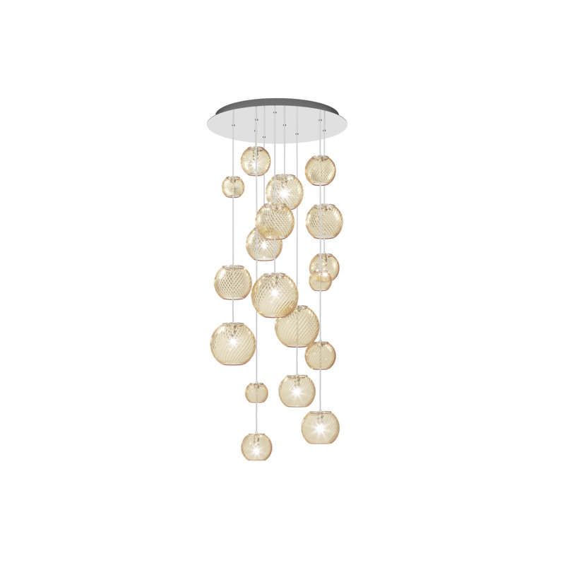 Oto 9 - Light Pendant, Amber Striped, Mirrored Steel