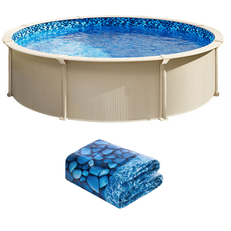 Tapis de piscine rond à chevauchement de style 54 po à hauteur de mur durable, 30 pi l
