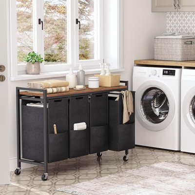 Trieur de linge 4 sections, panier à linge avec roulettes, 4 ...