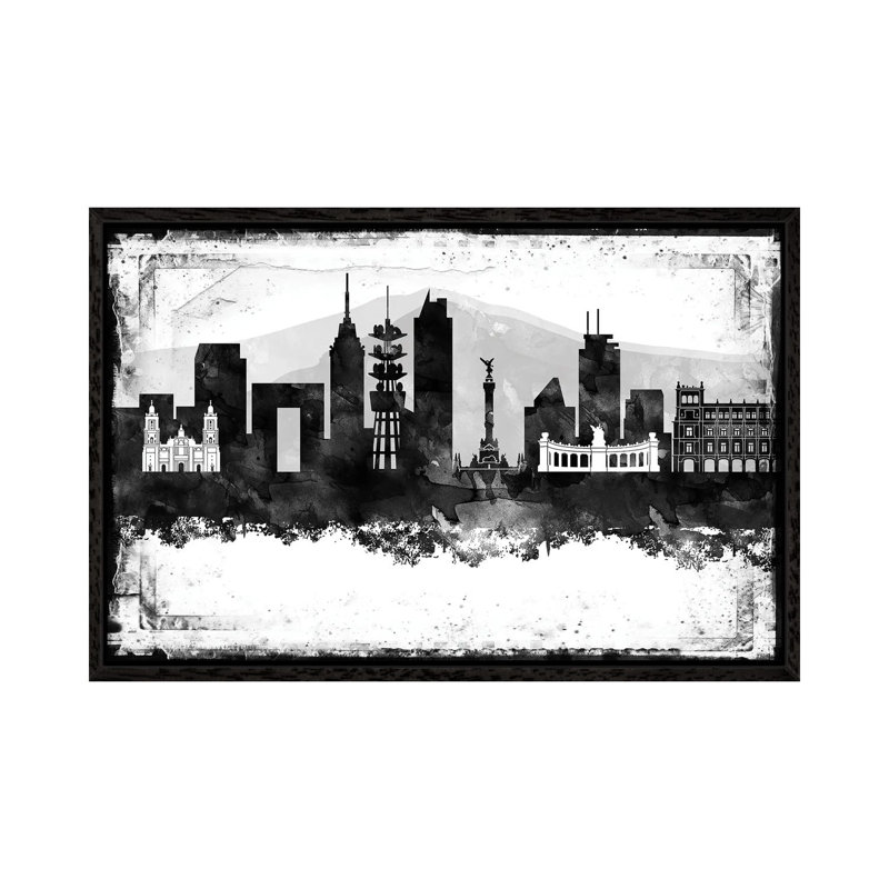 Mexico City Black And White Framed Skylines 1 Piece Floater Frame Wall Art on Canvas, 152.5 cm H x 101.5 cm W