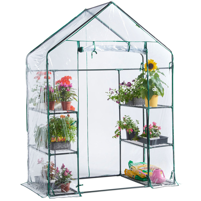 Compact Walk In Green House with 6 Shelves and Weatherproof PVC Plastic Cove