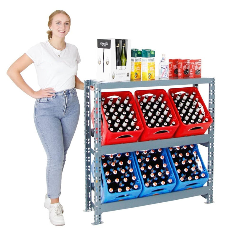 Evendale 110cm W Metal Dunnage Shelving Unit, Grey/Brown/Blue