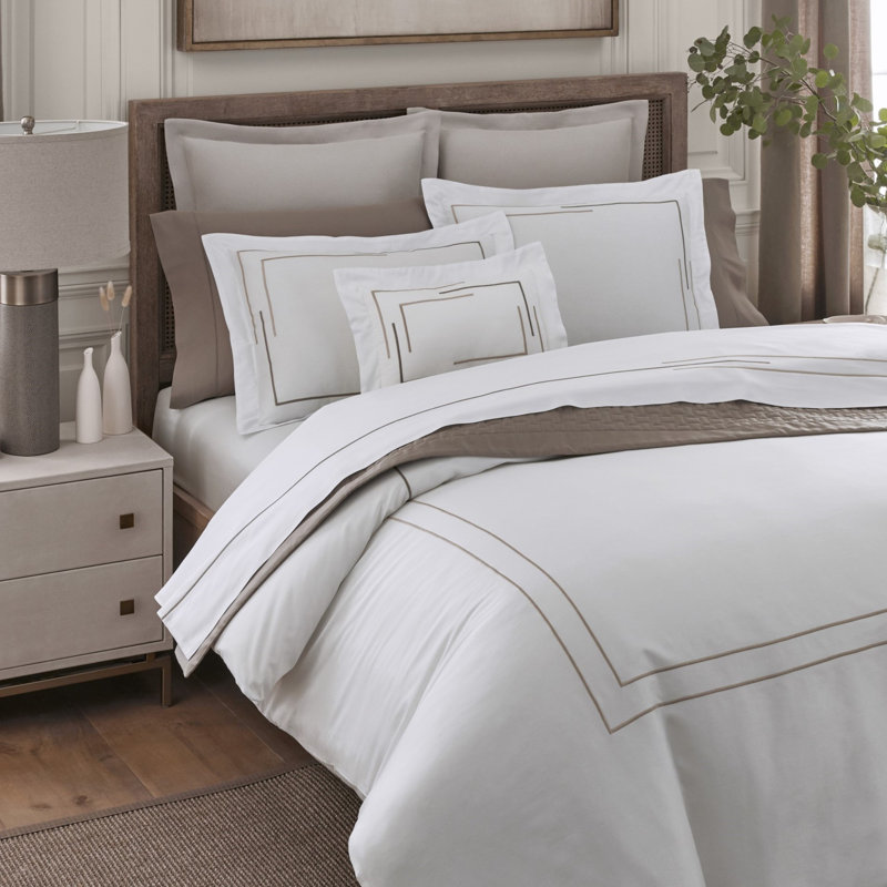 Corso Sateen Sheet Set, King Sheet Set, White/Candlelight/Mist Gray