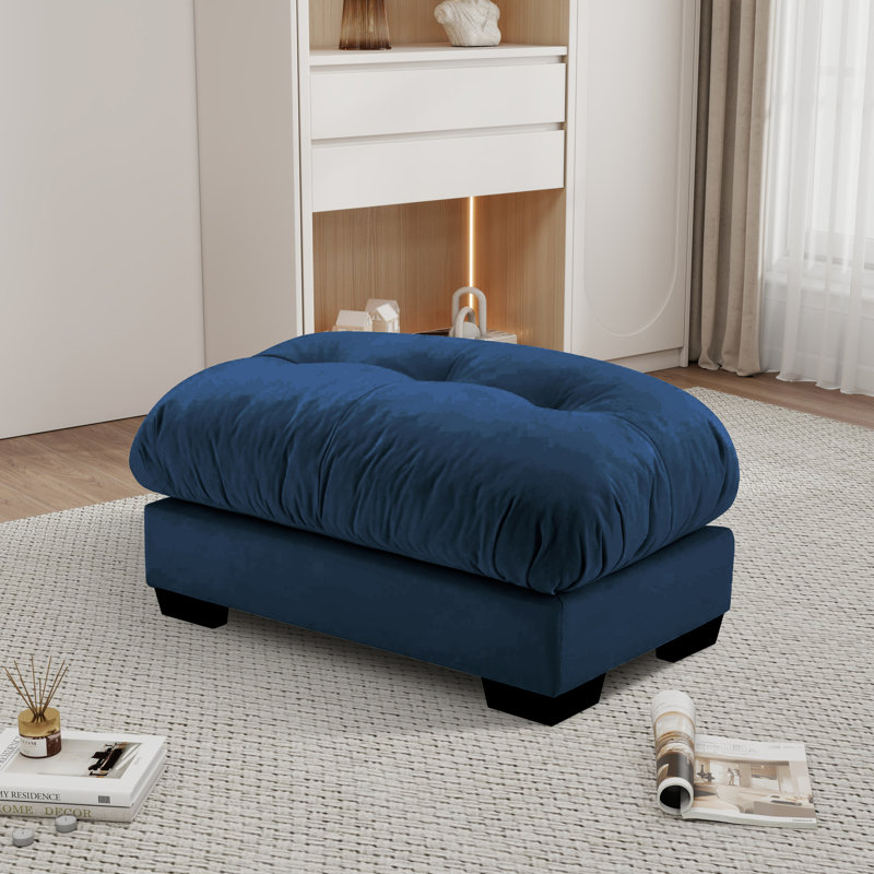 Down Filled Overstuffed Performance Velvet Ottoman, Blue