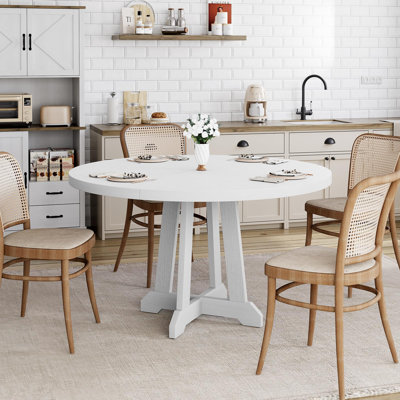 47 Inch Round Dining Table, Wood Kitchen Dining Room Table for 4-6, Circle Dinner Tables Space Saving Farmhouse Accent Furniture