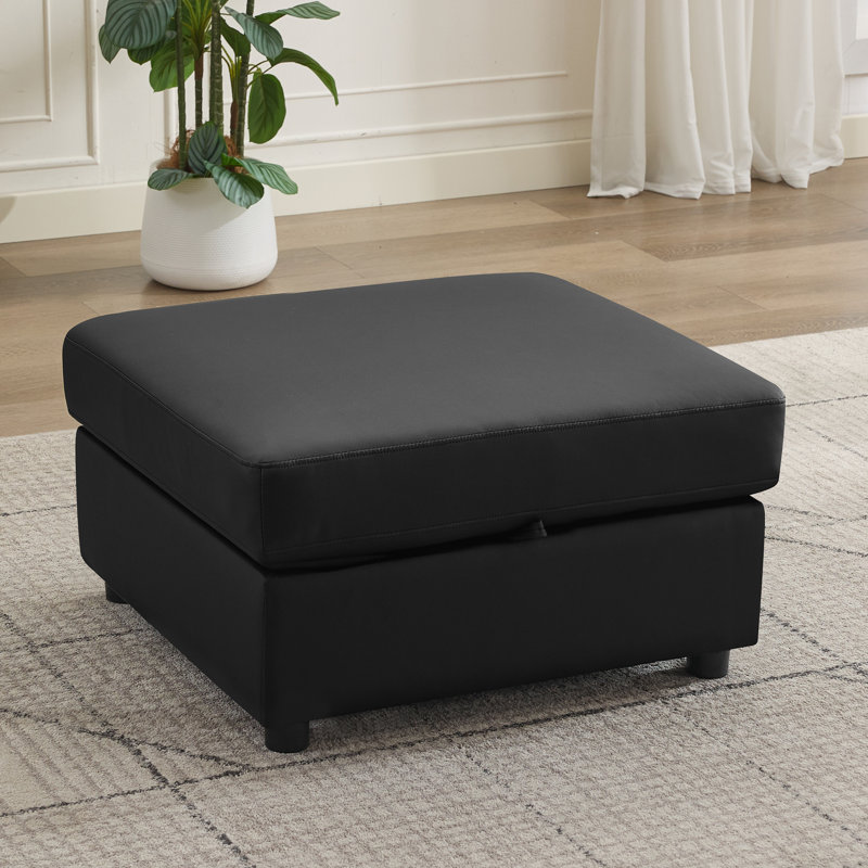 Repose-pieds avec rangement en microfibre similicuir, Noir