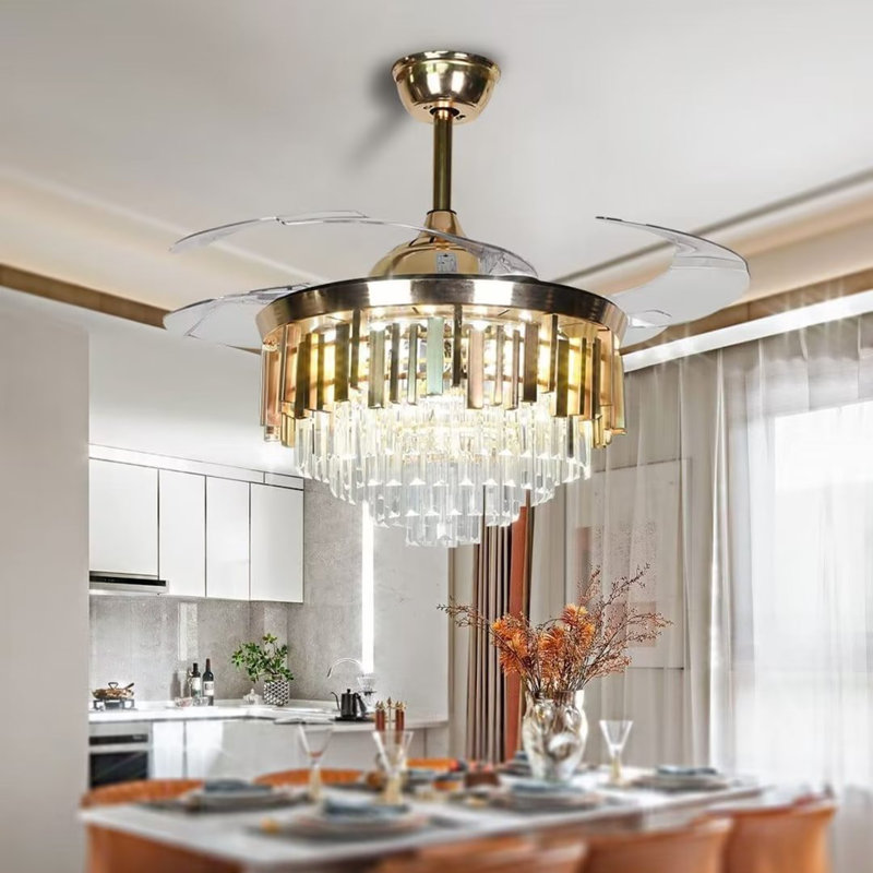 Ventilateur de plafond en cristal invisible de 42 pouces avec changement de couleur de la télécommande